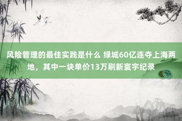 风险管理的最佳实践是什么 绿城60亿连夺上海两地，其中一块单价13万刷新寰宇纪录