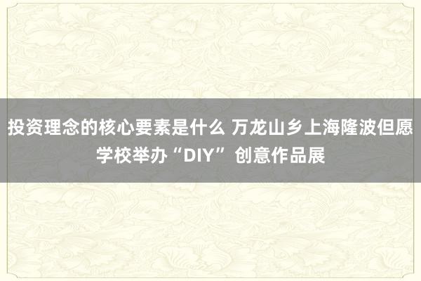 投资理念的核心要素是什么 万龙山乡上海隆波但愿学校举办“DIY” 创意作品展