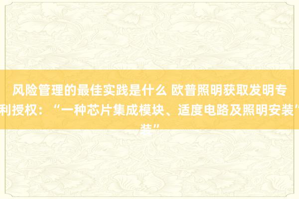 风险管理的最佳实践是什么 欧普照明获取发明专利授权：“一种芯片集成模块、适度电路及照明安装”