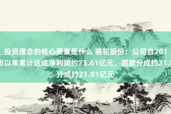 投资理念的核心要素是什么 骆驼股份：公司自2011年上市以来累计达成净利润约73.61亿元，现款分成约21.81亿元