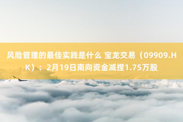 风险管理的最佳实践是什么 宝龙交易（09909.HK）：2月19日南向资金减捏1.75万股