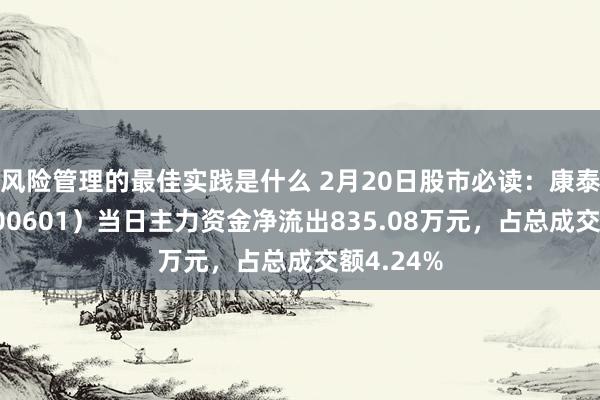 风险管理的最佳实践是什么 2月20日股市必读：康泰生物（300601）当日主力资金净流出835.08万元，占总成交额4.24%