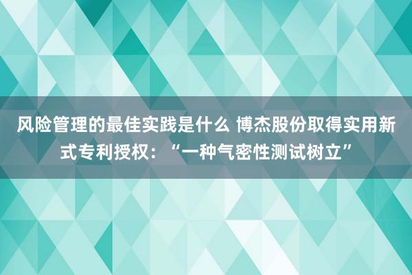 风险管理的最佳实践是什么 博杰股份取得实用新式专利授权：“一种气密性测试树立”