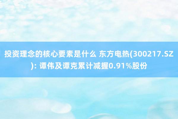 投资理念的核心要素是什么 东方电热(300217.SZ): 谭伟及谭克累计减握0.91%股份