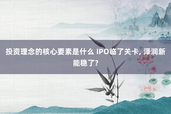 投资理念的核心要素是什么 IPO临了关卡, 泽润新能稳了?