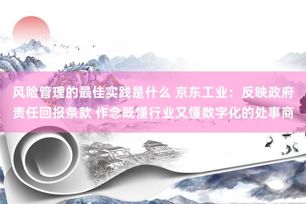 风险管理的最佳实践是什么 京东工业：反映政府责任回报条款 作念既懂行业又懂数字化的处事商