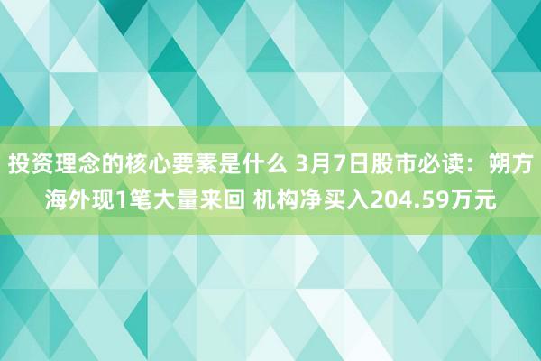 投资理念的核心要素是什么 3月7日股市必读：朔方海外现1笔大量来回 机构净买入204.59万元